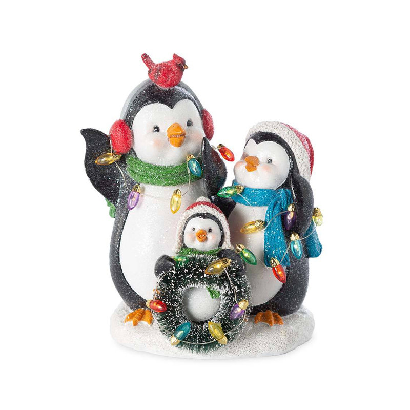 3 Piece Figurine Set with Christmas Lights