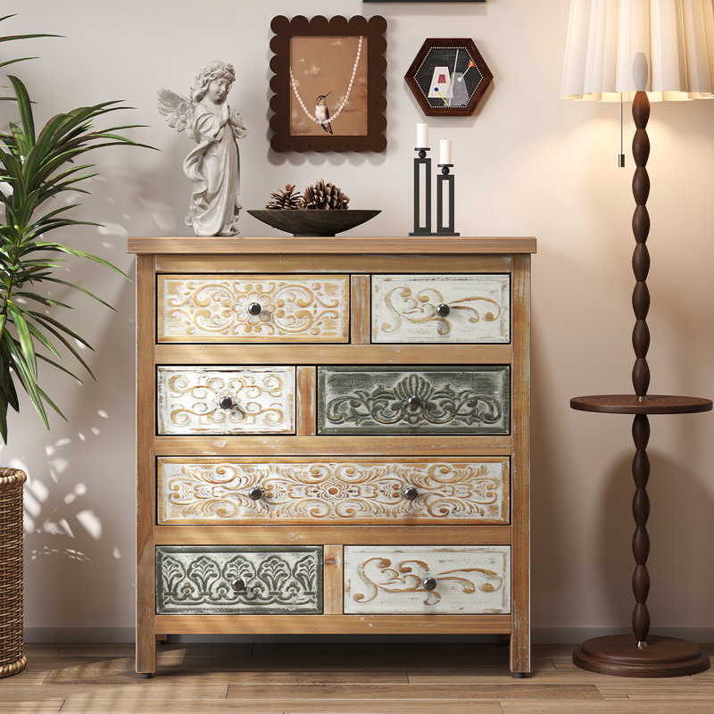Commode de rangement à 6 tiroirs en bois rétro au design multicolore, convenant à la chambre à coucher, au salon et à la salle à manger