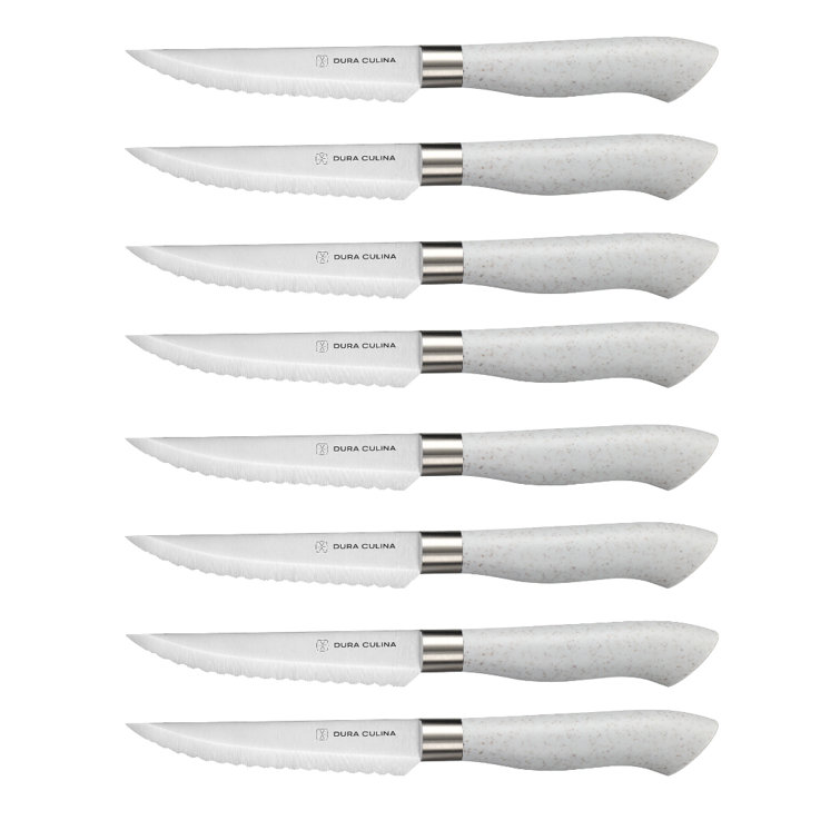 Dura Living EcoCut 8 Piece High Carbon Stainless Steel Steak Knife Set (Set of 8) Handle Color: Gray DLC18034