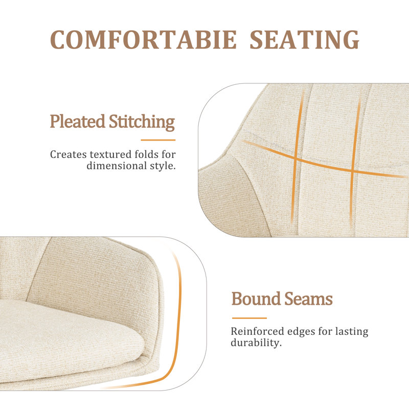 51cm H Upholstered Arm Dining Chair For Kitchen Dining Living Room, Cream Chenille