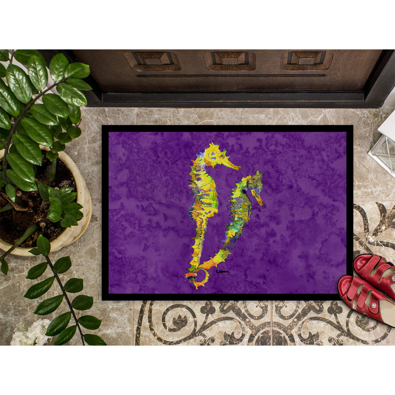 Tapis de porte d’intérieur anti-dérapant couple hippocampe, Rectangle 2 pi x 3 pi