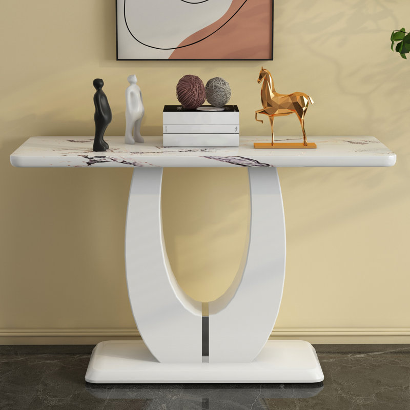 Table de salle à manger rectangulaire contemporaine blanc brillant pour chambre à coucher, bistro, maison - 48,64 po x 17,81 po x 29,88 po Bureau étudiant délicat, bureau de jeu 48,64 po x 17,81 po