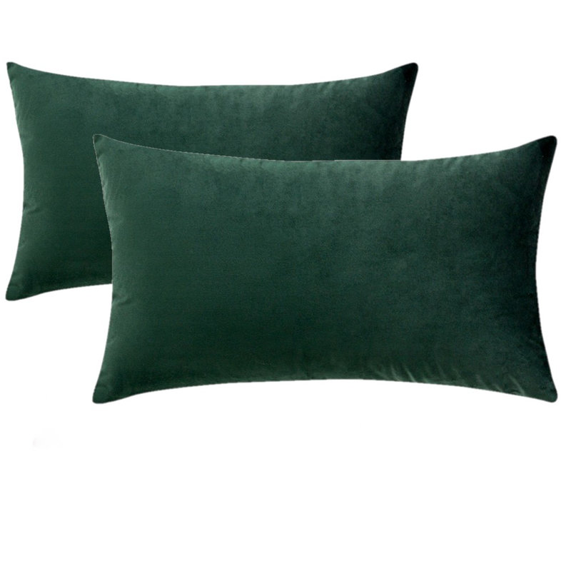 Velvet Reversible Throw Pillow, Dark Green, No
