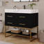 36" Modern Bathroom Vanity With Sintered Stone Top, Ceramic Sink, Gold Legs & Flip Drawer & Soft-Close Drawers-358212744