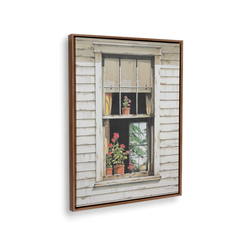 «Window Geraniums» par John Rossini, reproduction d'art, Toile avec cadre, Brun, L 36 x H 48
