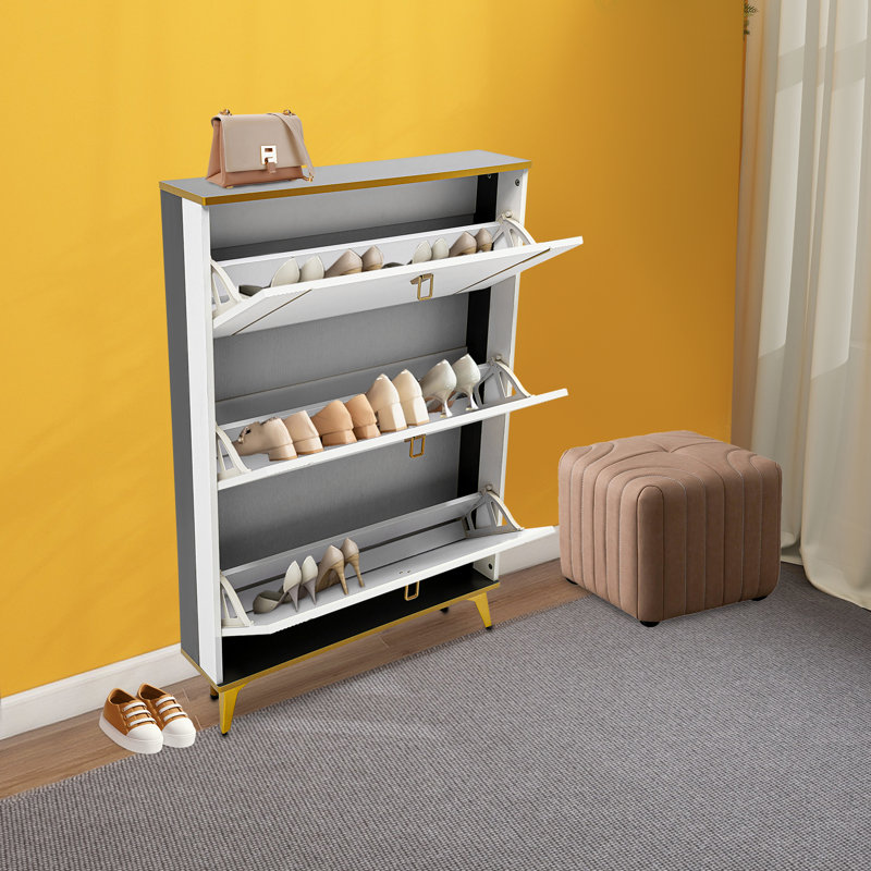 3-tier Shoe Cabinet With Flip Doors, White