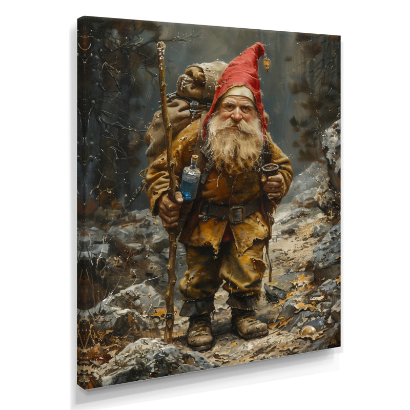 «Red Yellow Autumn Gnome Voyager», impression d'art mural gnome, H 12 po x l 20 po, Toile tendue