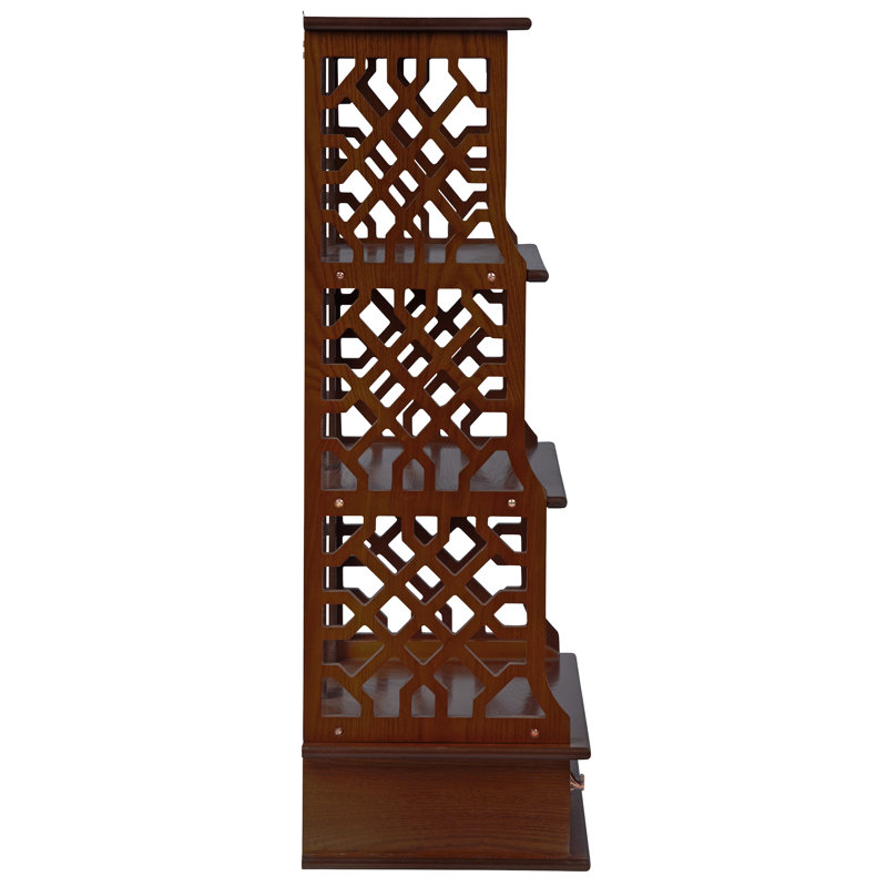 Chippendale-Inspired Hardwood Triple Shelf Curio Cabinet with Ornamental Pulls
