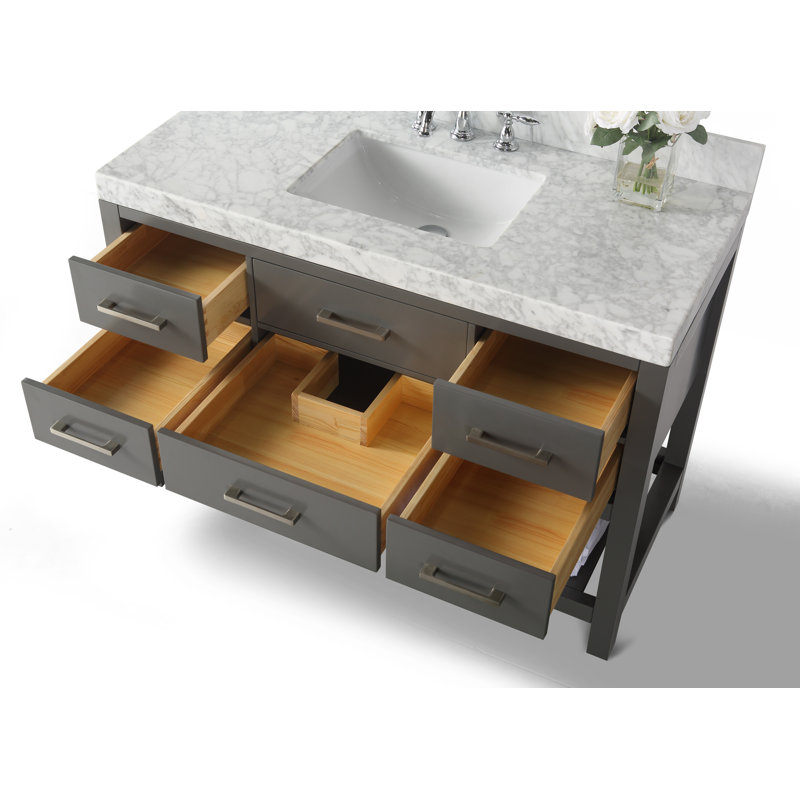 Elizabeth 48'' W Single Vanity, Carrara White Marble, Sapphire Gray/Brushed Nickel