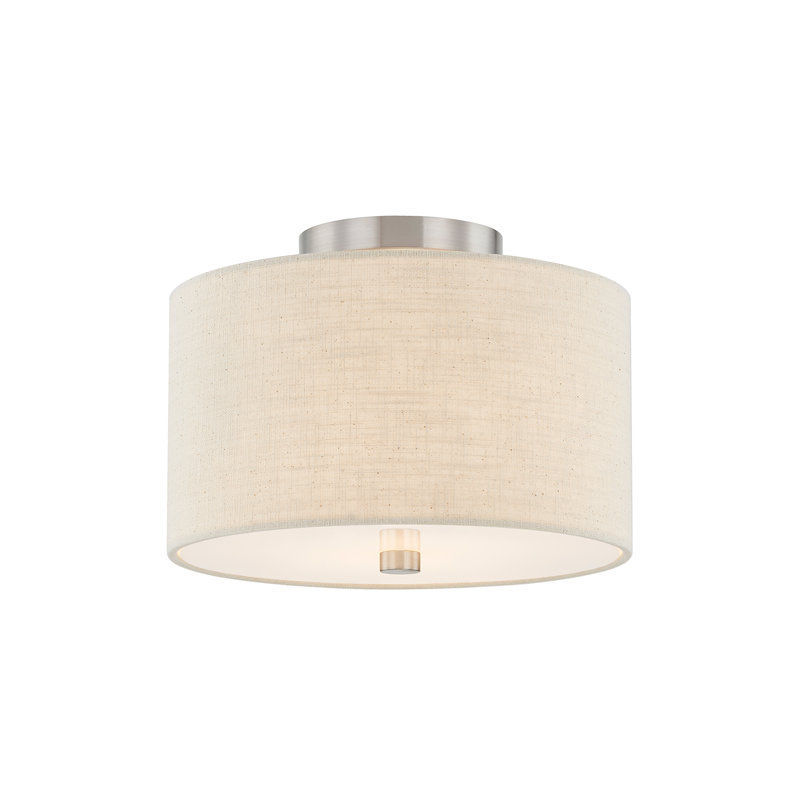Textile - Classic Drum Semi-Flush - Linen Fabric Shade, Cream, 9.75" H x 24" W x 24" D