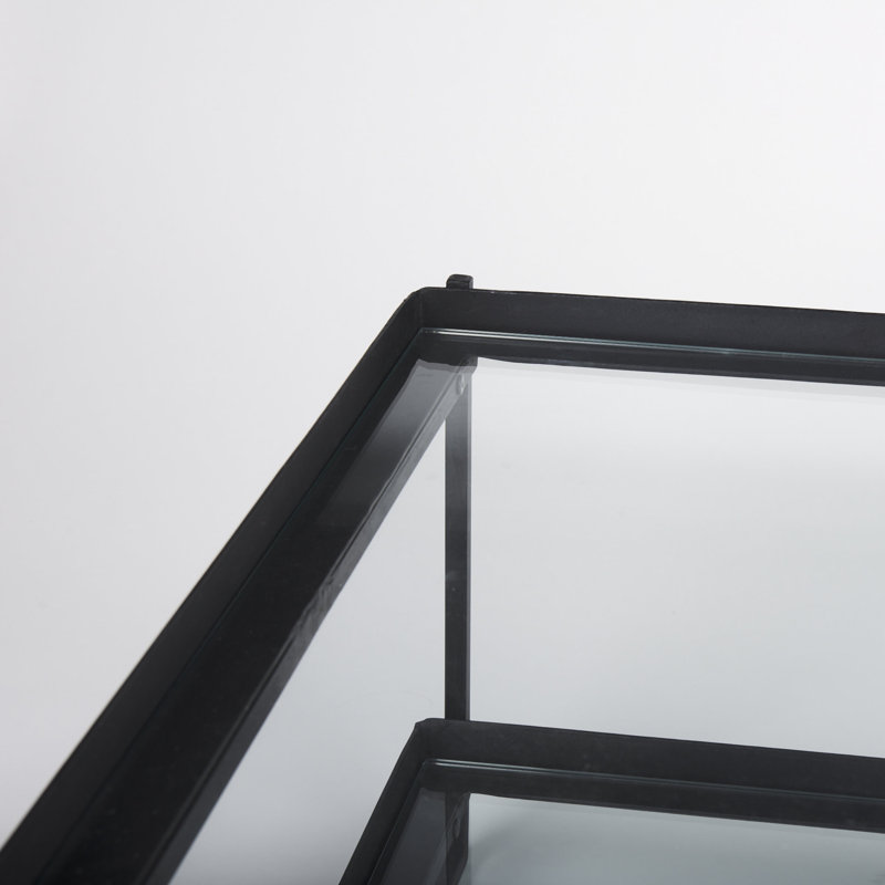 Trey Black Metal and Glass Coffee Table with Shelves