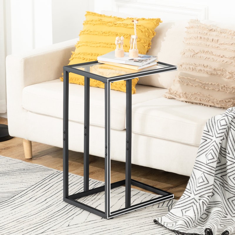 Quintion Glass Top Frame End Table, Black