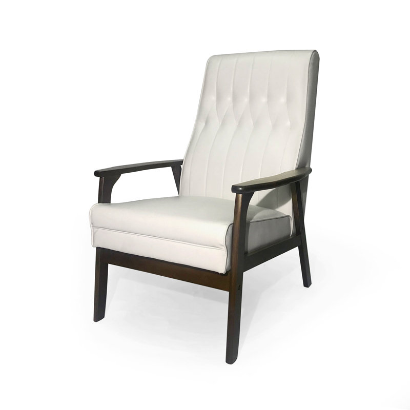 Mid Century Modern Upholstered Accent Chair, Faux Leather, White