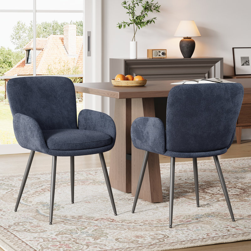 Harrod Dining Chairs With Metal Legs, Navy Chenille