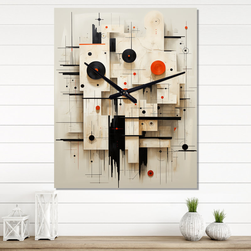 Garden Of Urban Groove Abstract Geometrics I - Horloge murale moderne surdimensionnée, H 32 po x l 16 po x P 1 po