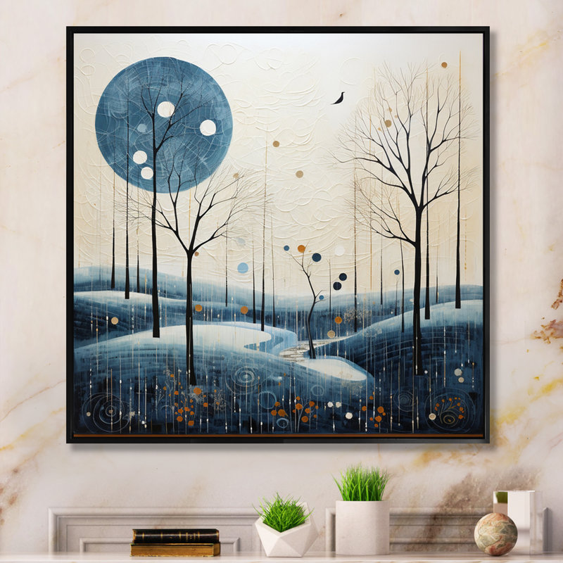 «Blue Beige Mid Century Minimalist Oasis II», reproduction sur toile, H 16 po x l 16 po x P 1 po, Cadre flottant noir