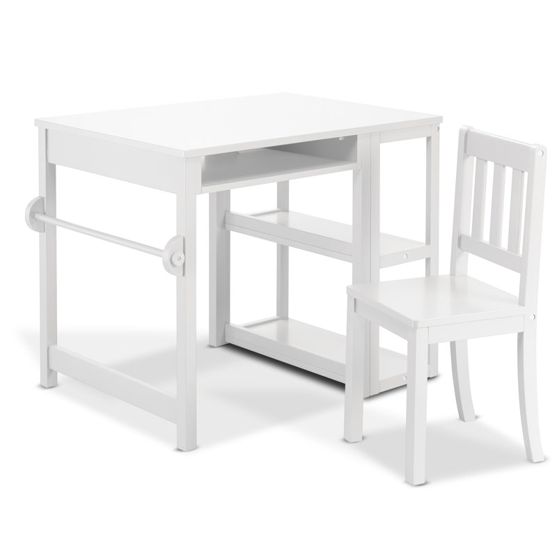 Creamy White Kids' Art Table and Stool Set with Storage