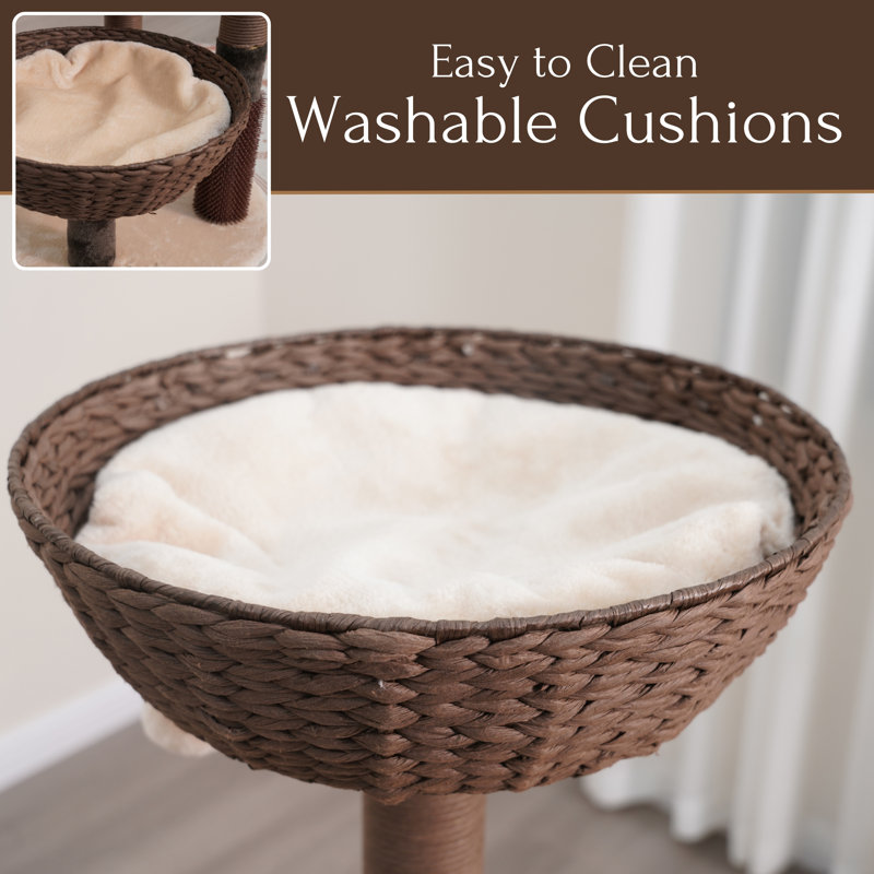 PetPals 48.5" Brown and White Sisal Cat Tree with Plush Perches