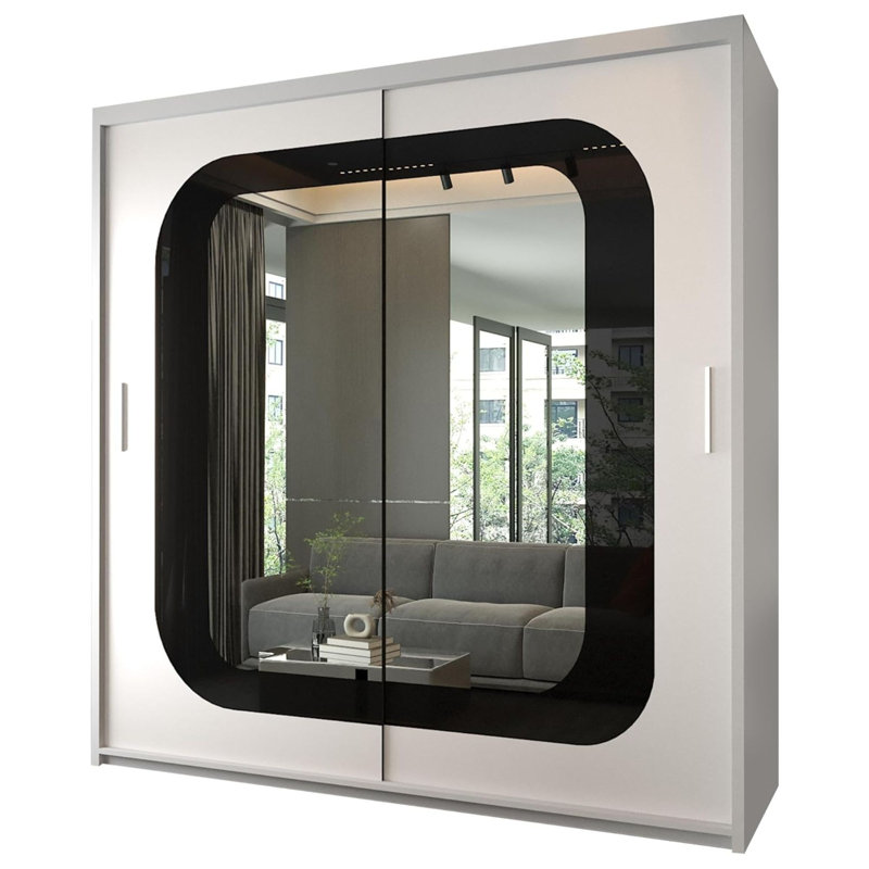Bellarae Laminate Wardrobe, 217cm H x 203cm W x 62cm D, White (Black Strip)