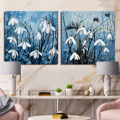«Minimalisme bleu et blanc fleur de neige» 2 pièces