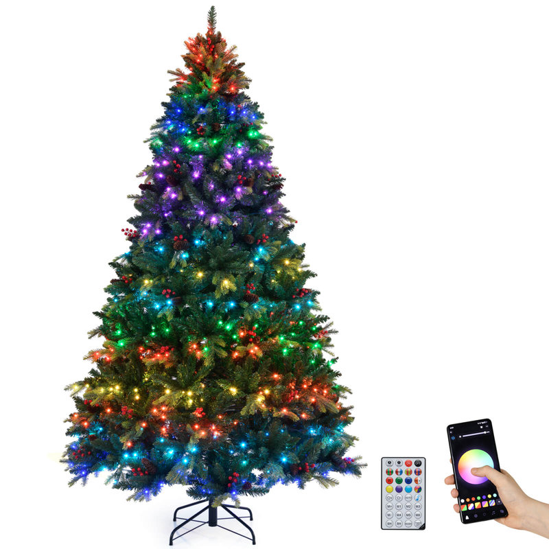 Arbre de Noël artificiel 8 pi avec 650 lumières DEL RVB et 1936 extrémités de branches, H 8 pi