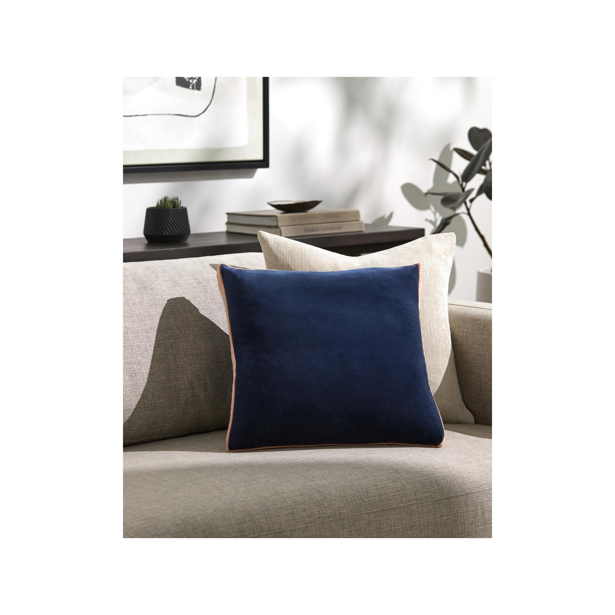  Nicholas Cotton Throw Pillow, Navy/Pink, Pillow Cover Only - No Insert, 18" x 18"
