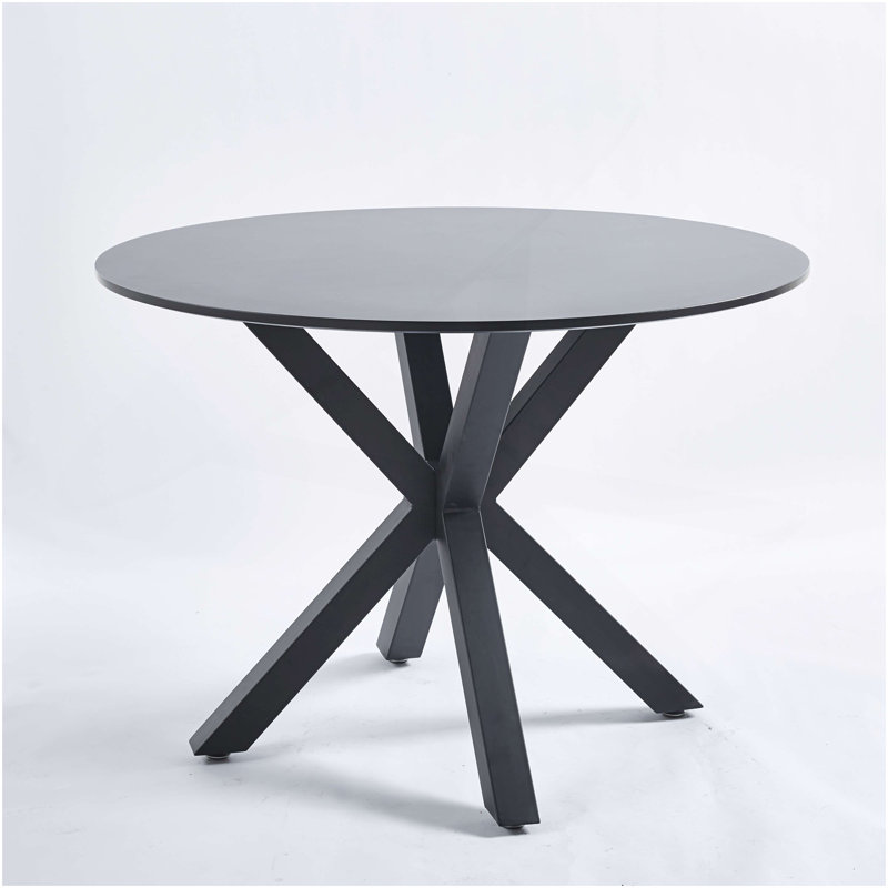 Table de salle à manger de style Mid-Century de 42,1 po pour 4 à 6 personnes avec plateau rond en MDF, table de salle à manger à piédestal, table basse de loisir, pieds croisés