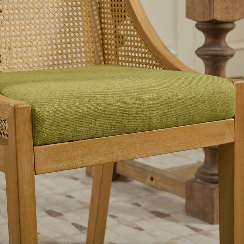 Chaises de salle à manger rustiques en bois et rotin, Vert olive, 1