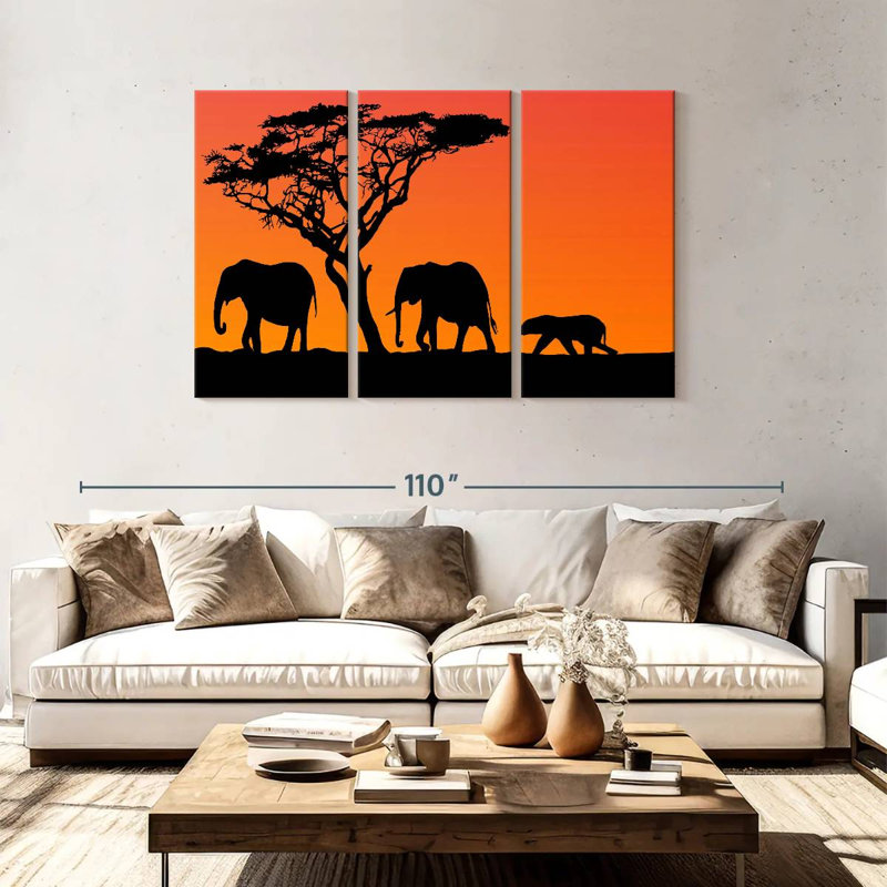 Orange Sunset Elephants, 48" H x 74" W