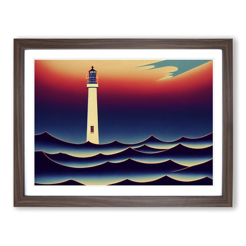 Art Deco Lighthouse - Single Picture Frame Print, 25cm H x 34cm W, Brown