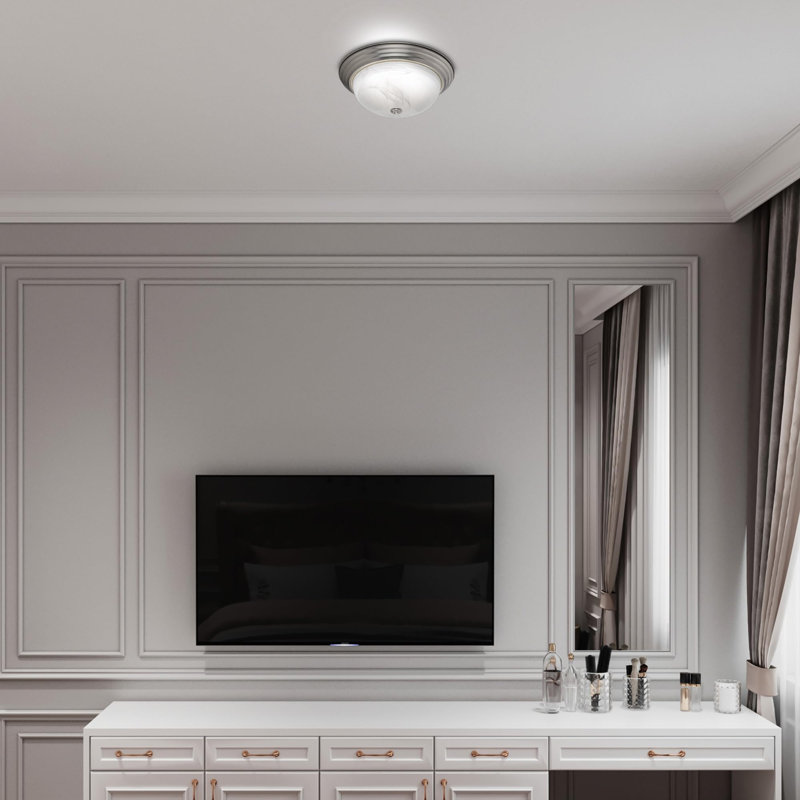 East Grove Home Builder Essential Collection LED Round Flush Mount Ceiling Light with White Marbled Glass and 5-CCT Selectability 2700-3000-3500-4000-5000K and in Brushed Nickel