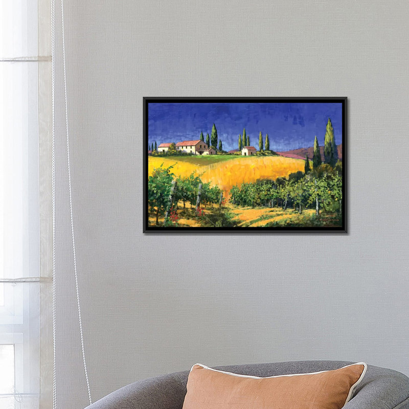 « tuscan evening », reproduction d’art sur toile, H 18 po x l 26 po x P 1,5 po, Toile avec cadre noir, Pas de tapis