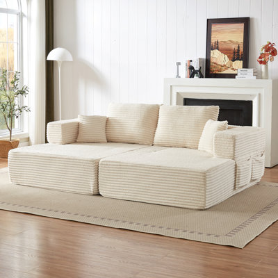 Canapé d'angle modulaire en forme de L, convertible 2 en 1, 2 places en mousse, accoudoirs amovibles avec poches de rangement, 2 coussins de dossier et 2 coussins décoratifs pour salon