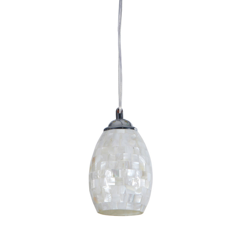 Luminaire suspendu en forme de cloche à 1 lumière avec décorations coquillage Mullins, Blanc