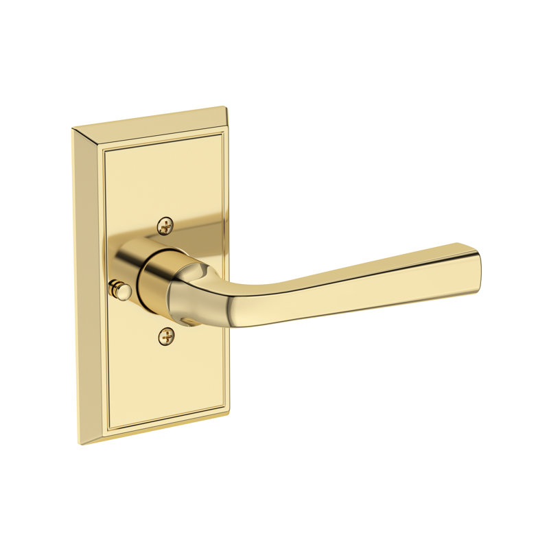 Kinsella Privacy Lever with Chamfered 5in Rose in Lifetime (PVD) Polished Brass, Unlacquered Brass