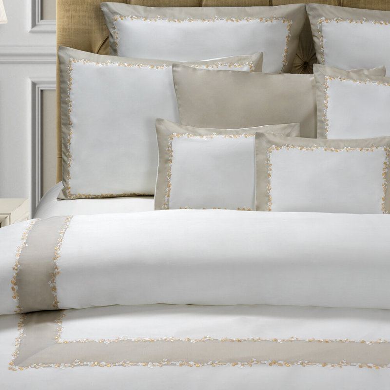 Incanto Embroidery by DEA 100% Cotton Duvet Cover, King Duvet Cover, Ivory;Colonial Gray
