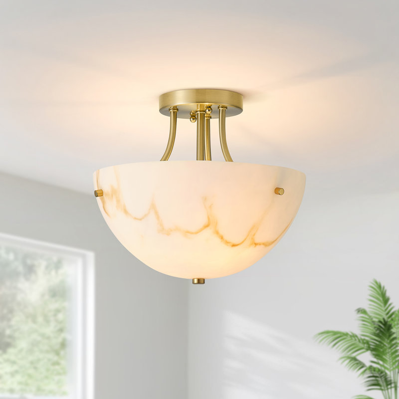 Plafonnier semi-encastré 2 lumières bol Veiné, Doré
