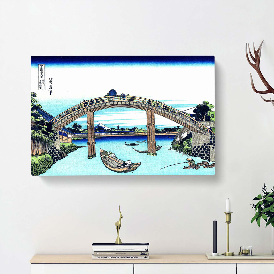 Bridge Over The River by Katsushika Hokusai - Wrapped Canvas