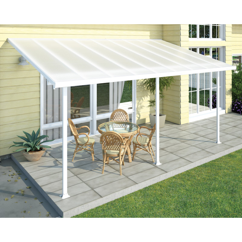 Palram - Canopia Feria 8' W x 10' D Polycarbonate Galvanized Steel Stationary Slope Patio Awning White, 9' H x 18' W x 10' D
