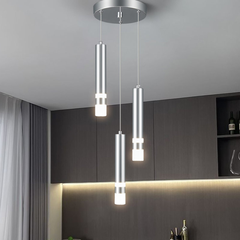 Mini-luminaire suspendu DEL à 3 lumières Enemencio, Chrome, 3