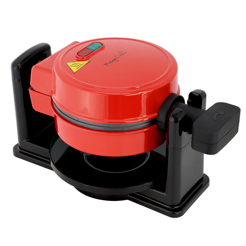 Red Non-Stick Rotating Belgian Style Waffle Maker