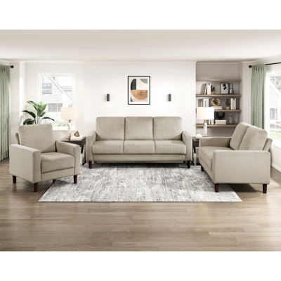Moderne de 3 pièces avec revêtement en velours côtelé beige, dossier rembourré, pieds en faux bois brun, idéal pour les chambres contemporaines 3 pièces, tissu, structure solide, sièges, ajoute de la sophistication à la vie