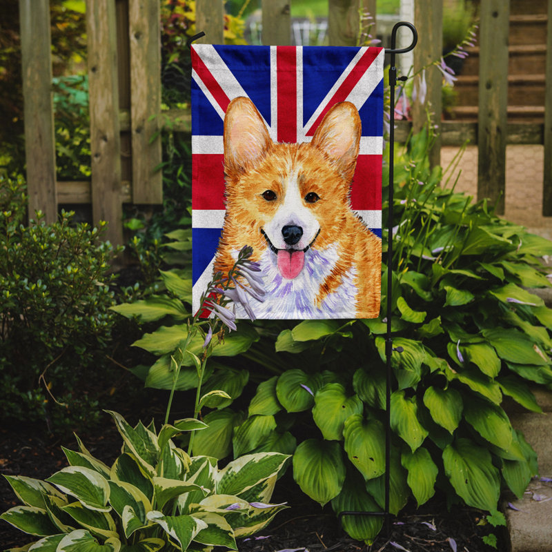 Drapeau de jardin 2 côtés english union jack, Corgi (jaune et blanc)