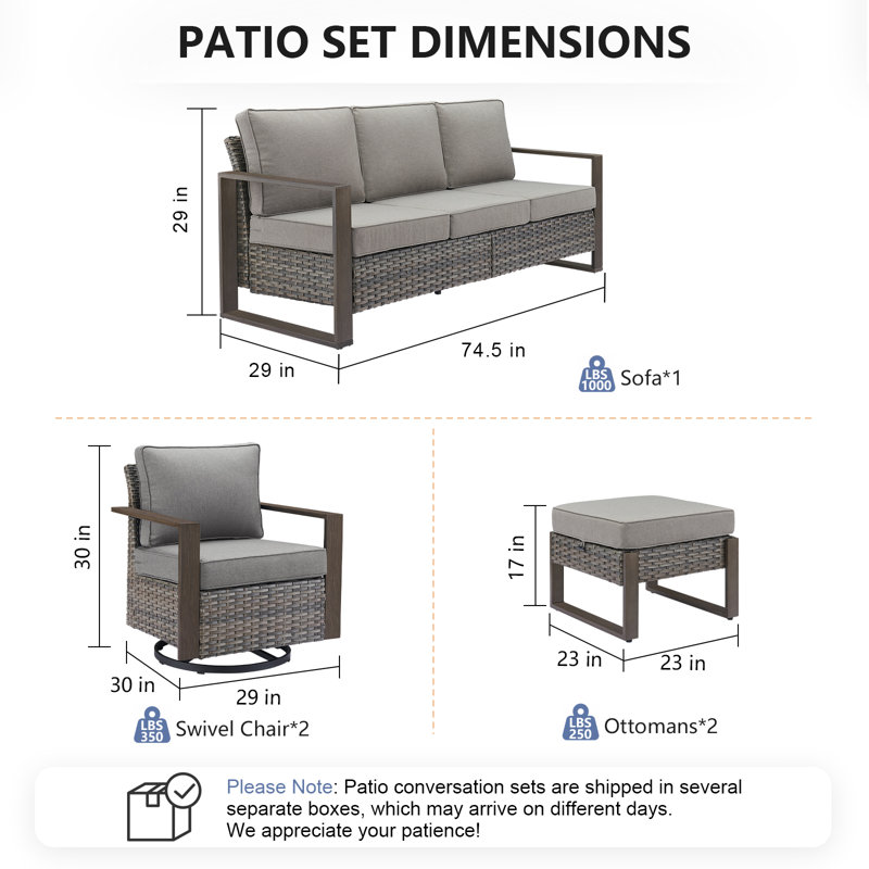 Outdoor PE Wicker Patio Furniture Set Comfortable, Weather-Resistant For Patios & Gardens, Gray, Gray