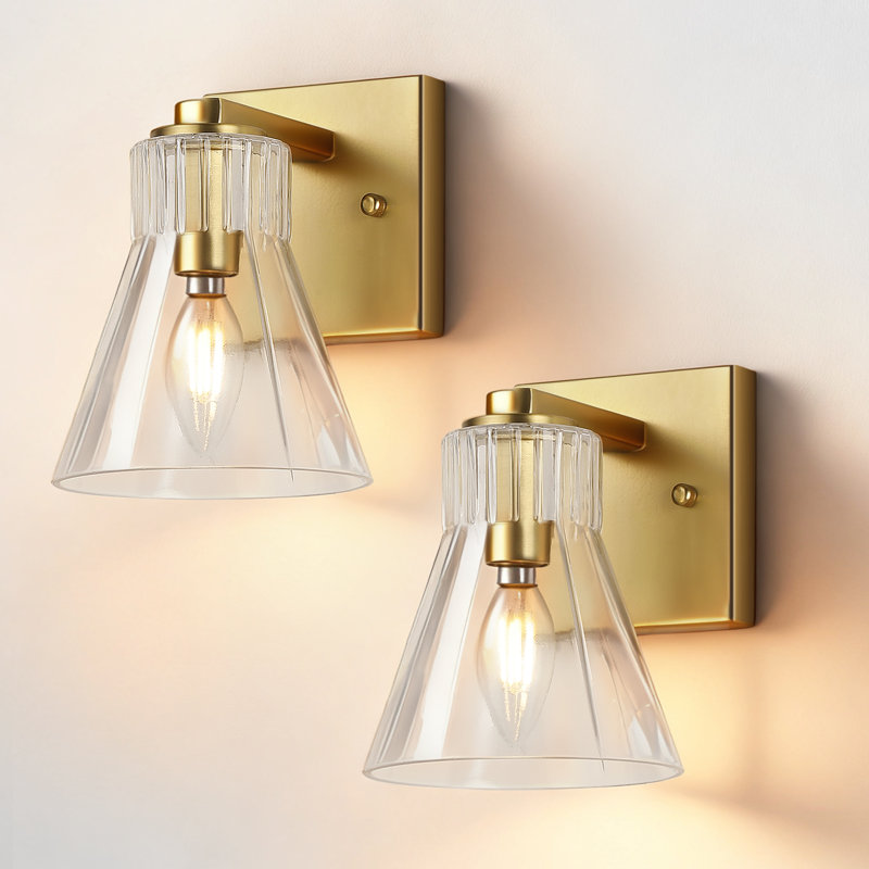 7.5" Antique Brass Dimmable Wall Sconces with Clear Glass Shade（set of 2）