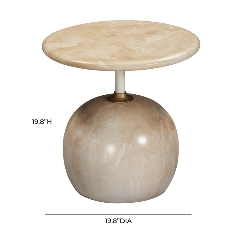 Beige Faux Marble and Gold Metal Round End Table