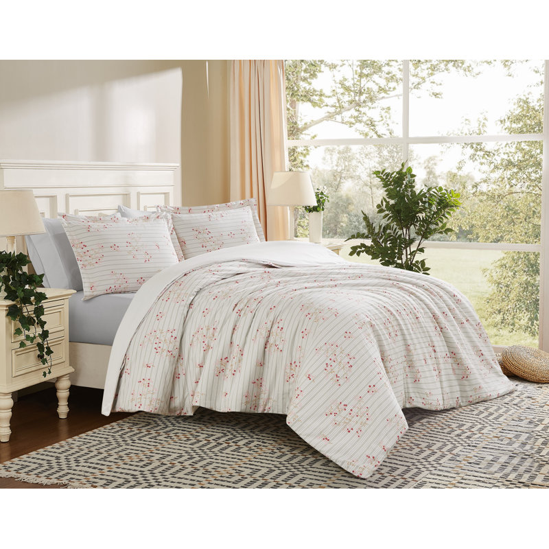 Cottage Classics Emma Floral Duvet Cover Set, Pink Floral, King Duvet Cover + 2 King Shams