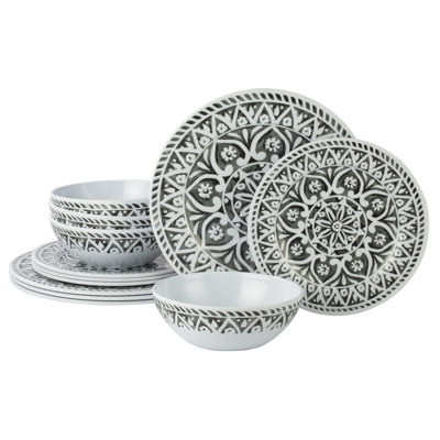 12pc Marrakech Grey Melamine Dinner Set
