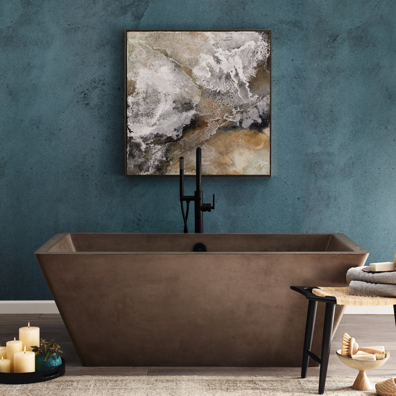 Mendocino 66" x 34" NativeStone Freestanding Soaking Cement Bathtub, Earth