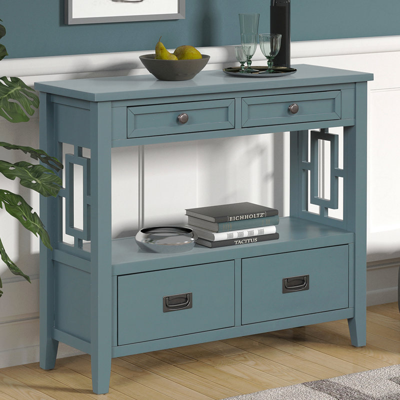 Vintage Wood 4-Drawer Console Table - Blue, Blue